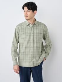 椿ウールグレンチェック長袖シャツ