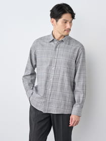 椿ウールグレンチェック長袖シャツ