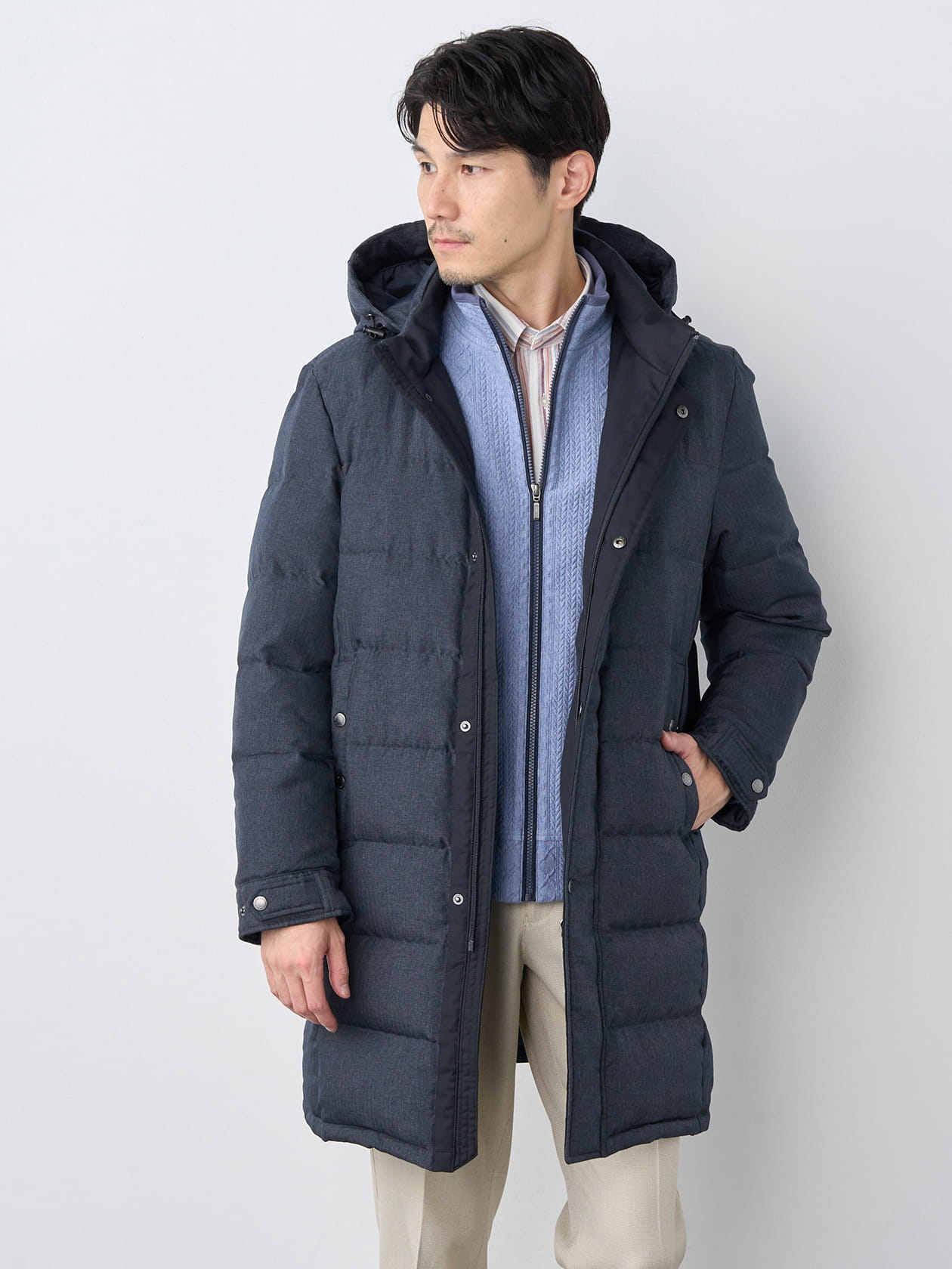 【ブラックフライデー/特別価格】ウーリーヘリンボンダウンコート