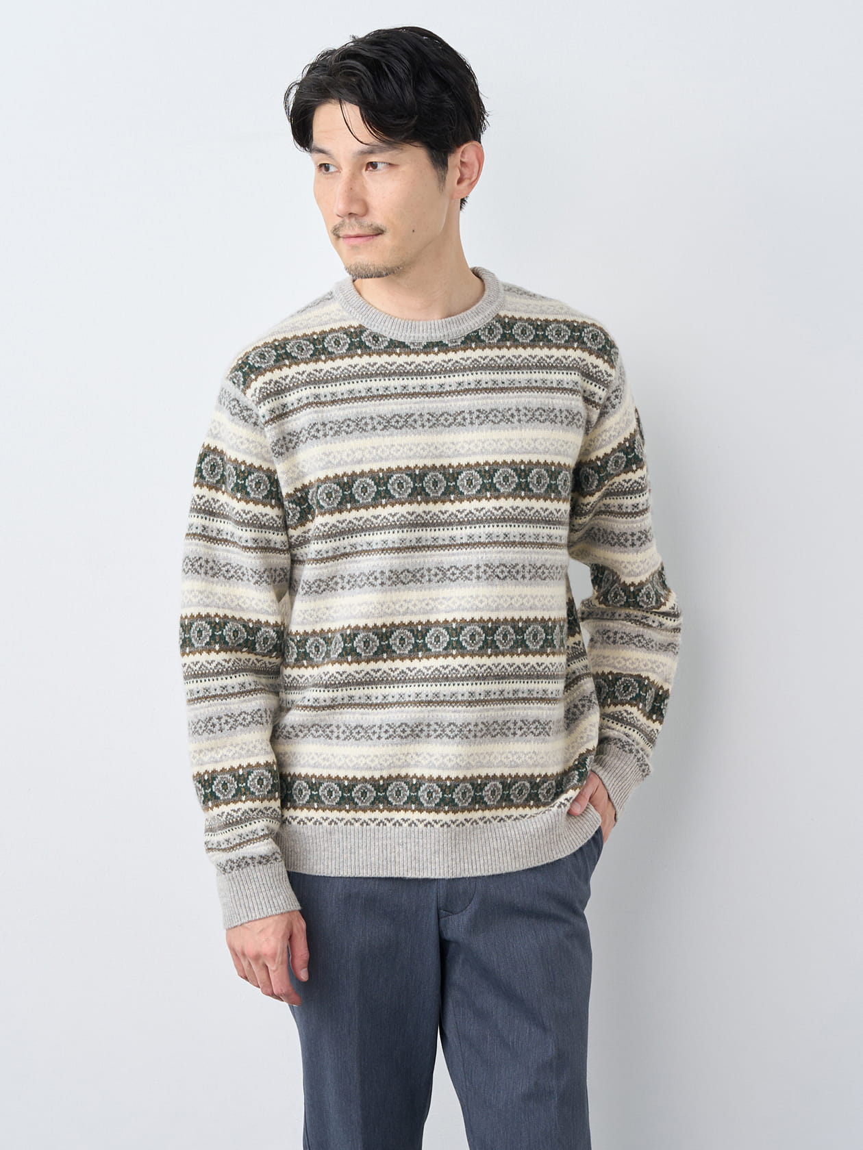 【ブラックフライデー/特別価格】フェアアイルクルーネックニット