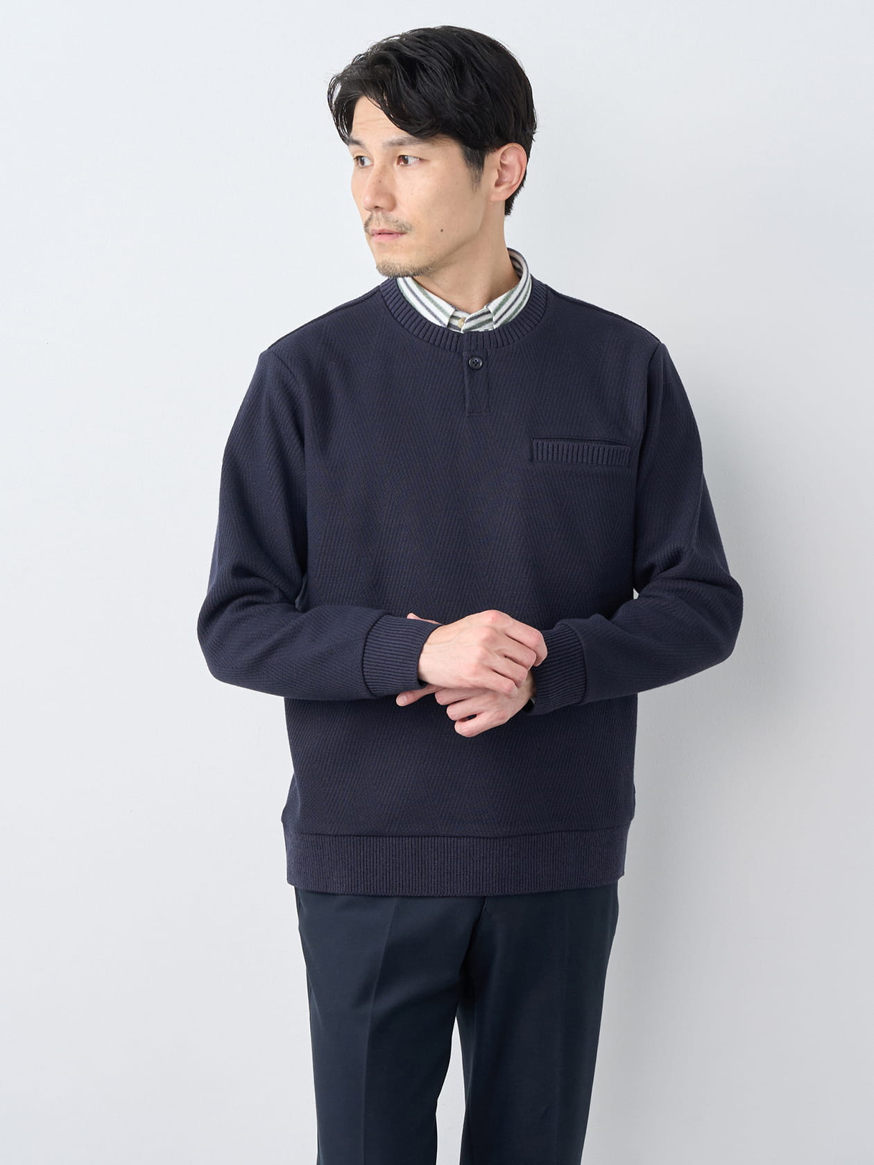 【ブラックフライデー/特別価格】異素材ヘンリーネックニット