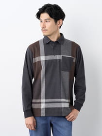 【早割30%OFF対象】パッチワークジャカード長袖ポロシャツ