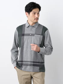 【早割30%OFF対象】パッチワークジャカード長袖ポロシャツ