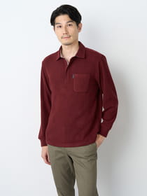 【3buy40%OFF！対象商品】ハウンドトゥースアクリルレーヨン長袖ポロシャツ