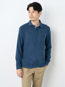 【3buy40%OFF！対象商品】ハウンドトゥースアクリルレーヨン長袖ポロシャツ