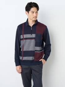 【早割30%OFF対象】パネルチェック長袖ハーフジップ