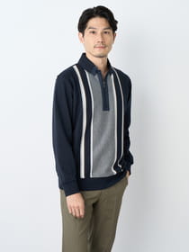 【早割30%OFF対象】タックストライプ長袖ハーフジップ