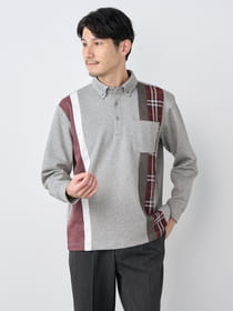 チェック切替長袖ポロシャツ