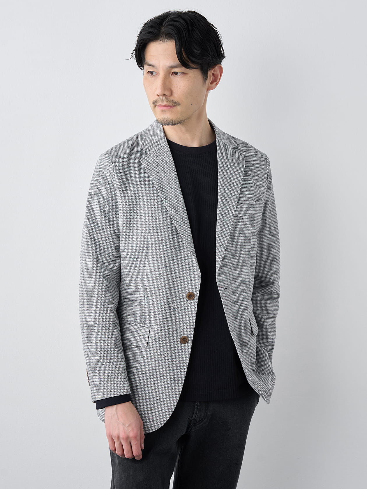 【早割30%OFF対象】尾州生地リネン混千鳥ラペルジャケット