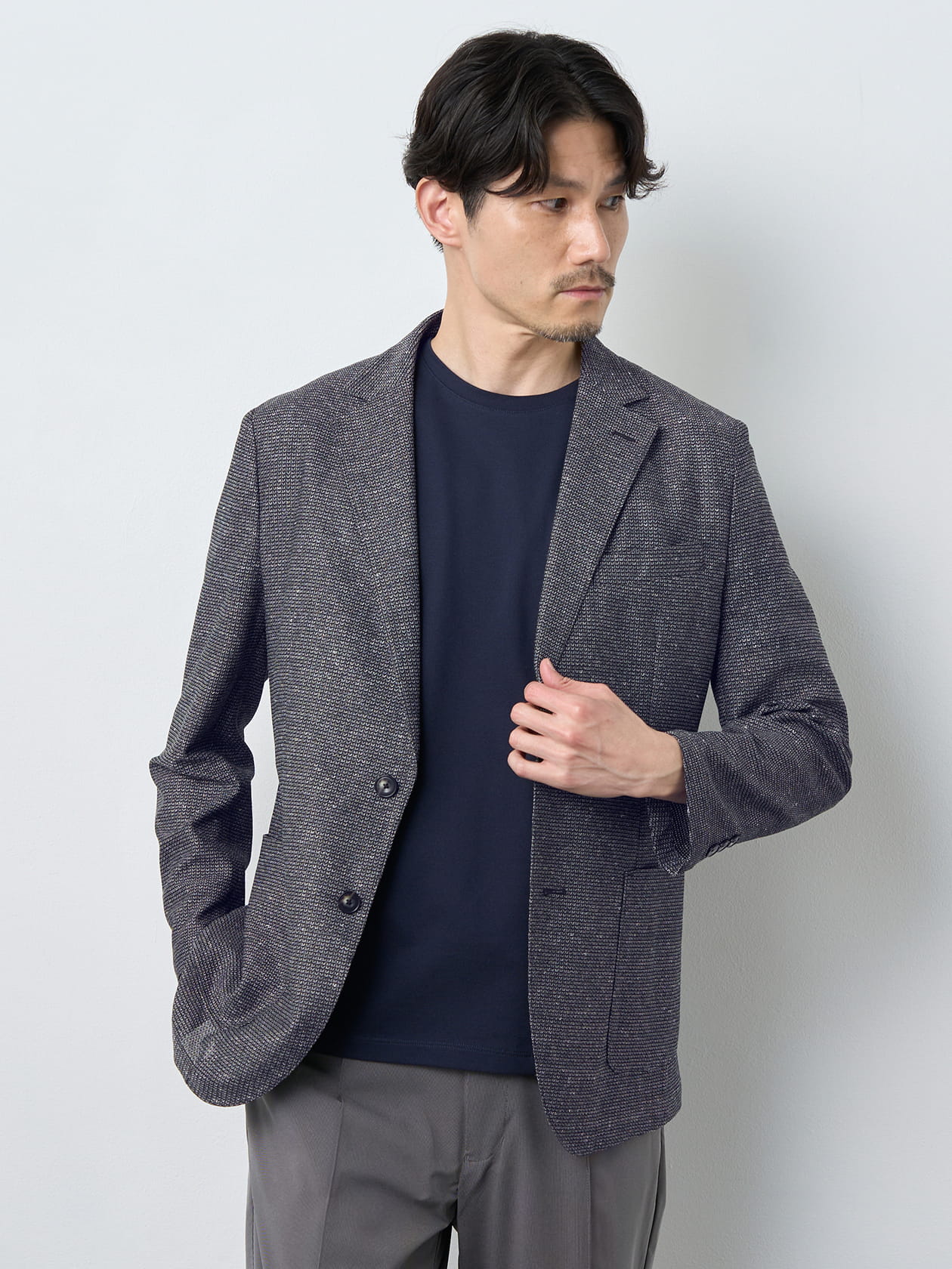 尾州生地リネン混撚り杢ラペルジャケット