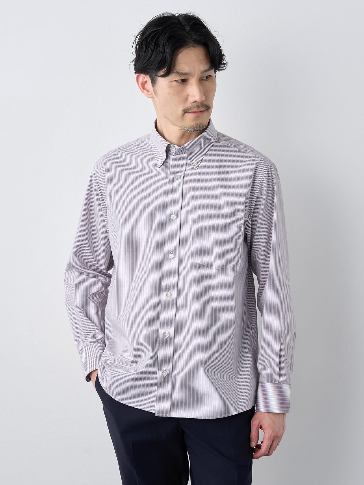 【早割30%OFF対象】播州生地マルチストライプ長袖シャツ