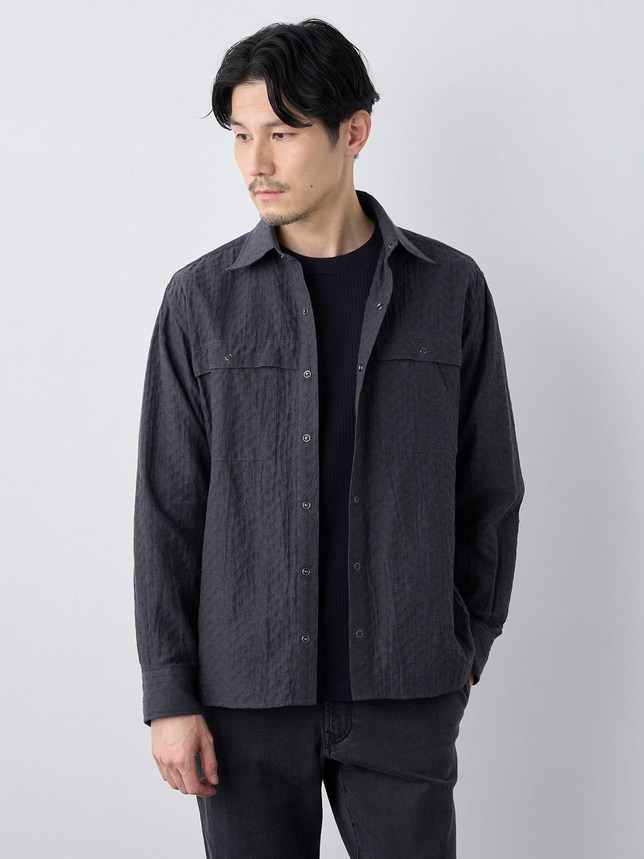 【早割30%OFF対象】播州生地綾ジャカード長袖シャツアウター