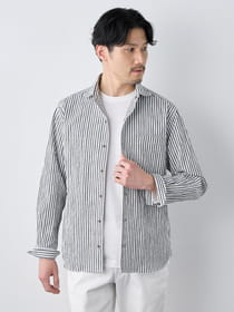 【早割30%OFF対象】播州生地ウェーブストライプ長袖シャツアウター
