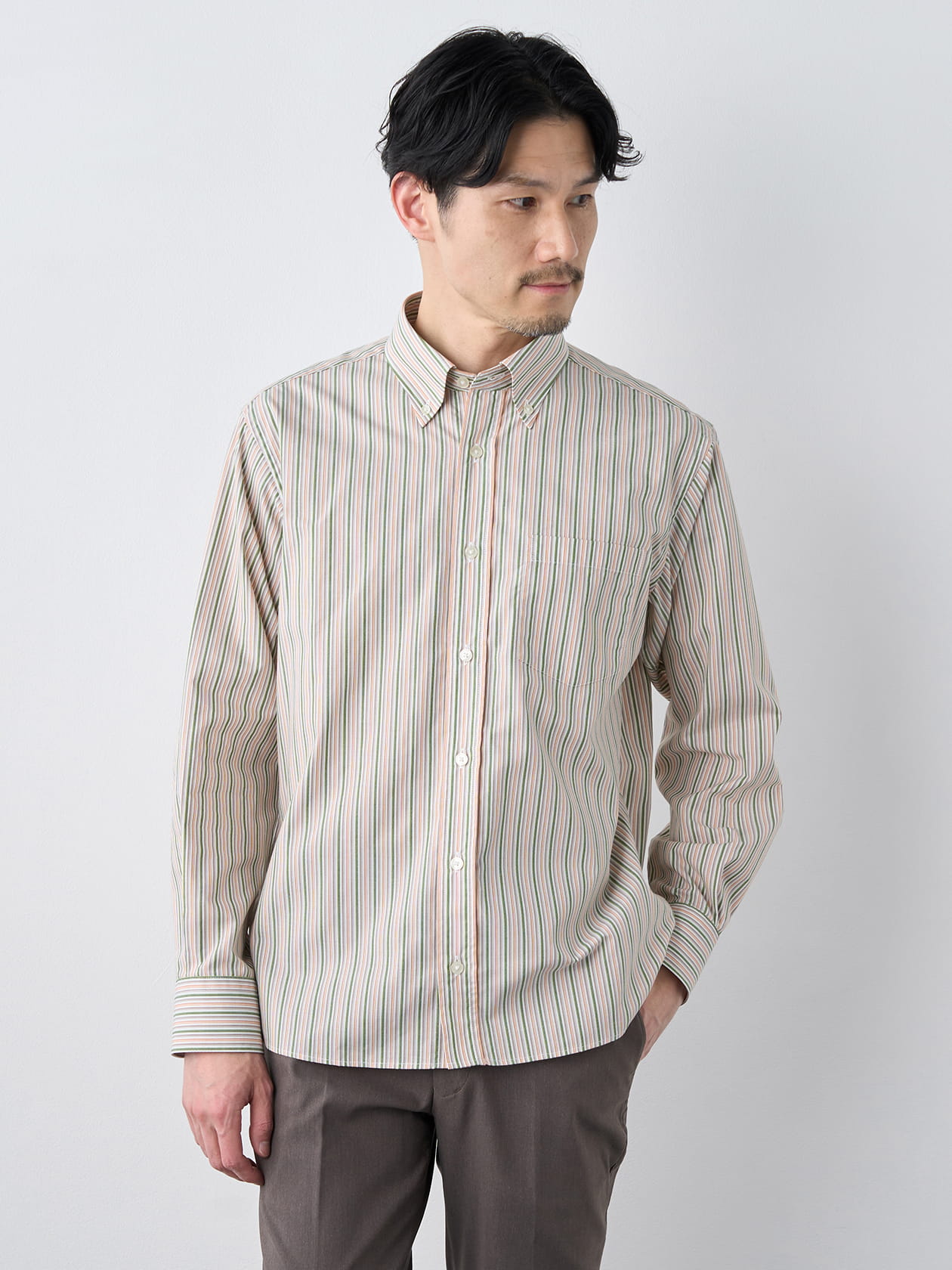 【早割30%OFF対象】播州生地ドビーストライプ長袖シャツ