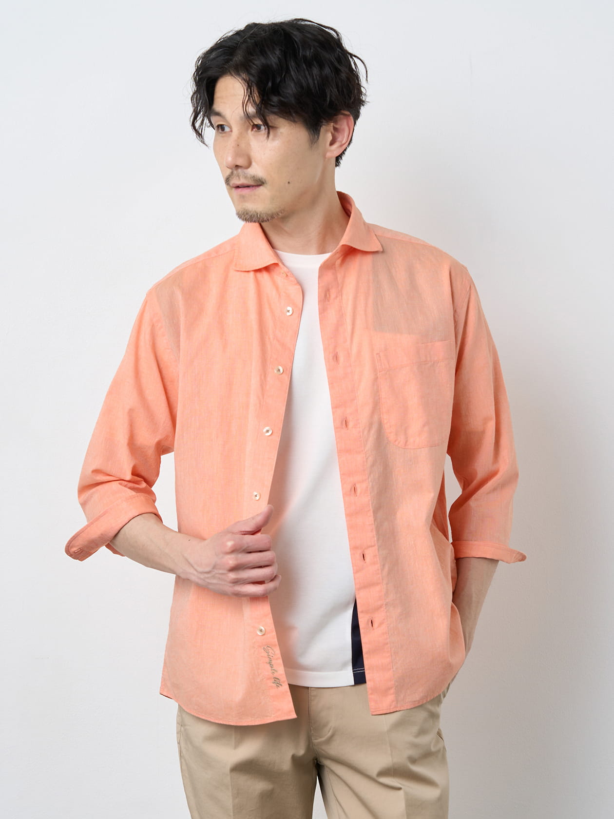 【早割30%OFF対象】リネンブレンド７分袖シャツ