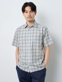 播州生地ヘアラインチェック半袖シャツ