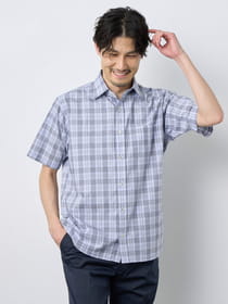 播州生地ヘアラインチェック半袖シャツ