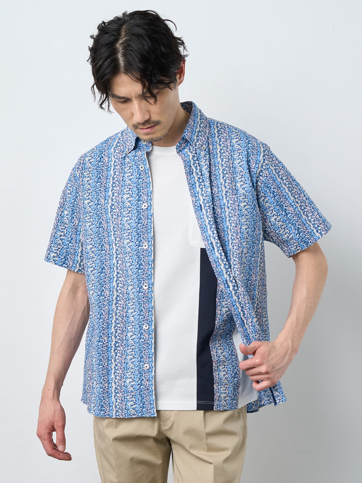 【早割30%OFF対象】リップルフラワープリント半袖シャツ