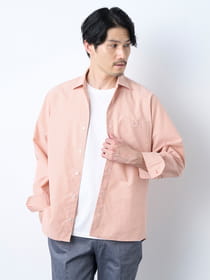 ポリエステルリネンストライプ夏長シャツ