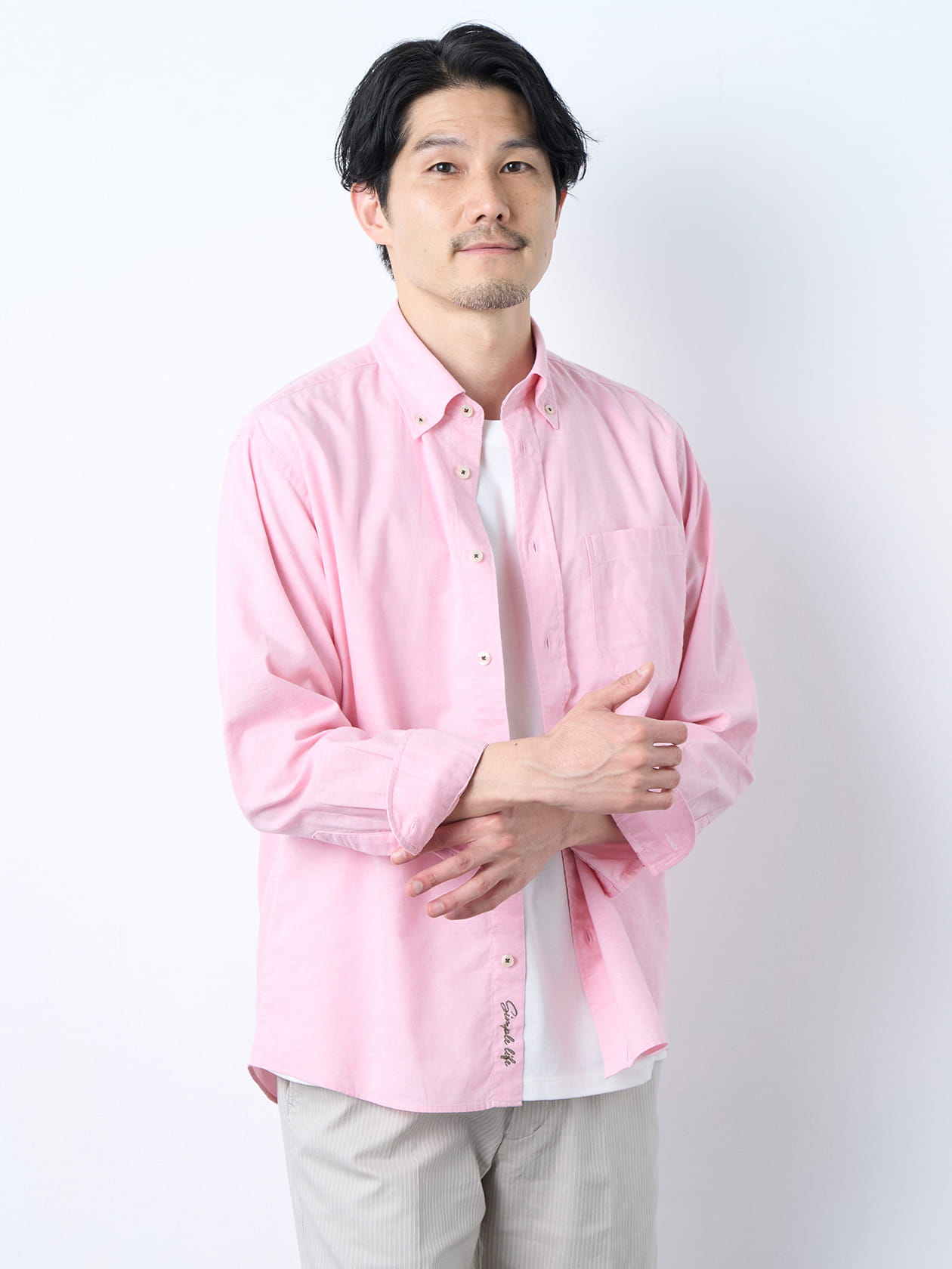 リネンブレンド夏長シャツ