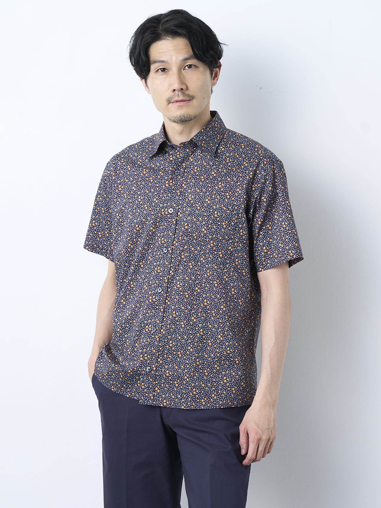 ギンバイカプリント半袖シャツ/ MADE WITH LIBERTY FABRIC