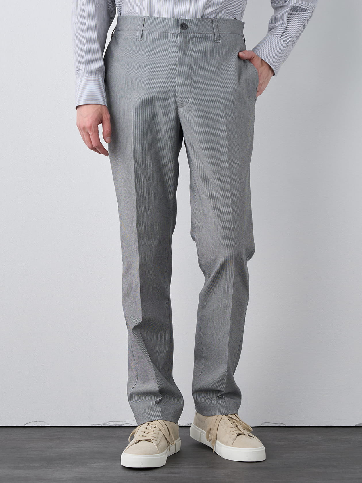 【早割30%OFF対象】マイクロ千鳥スリムストレートスラックス