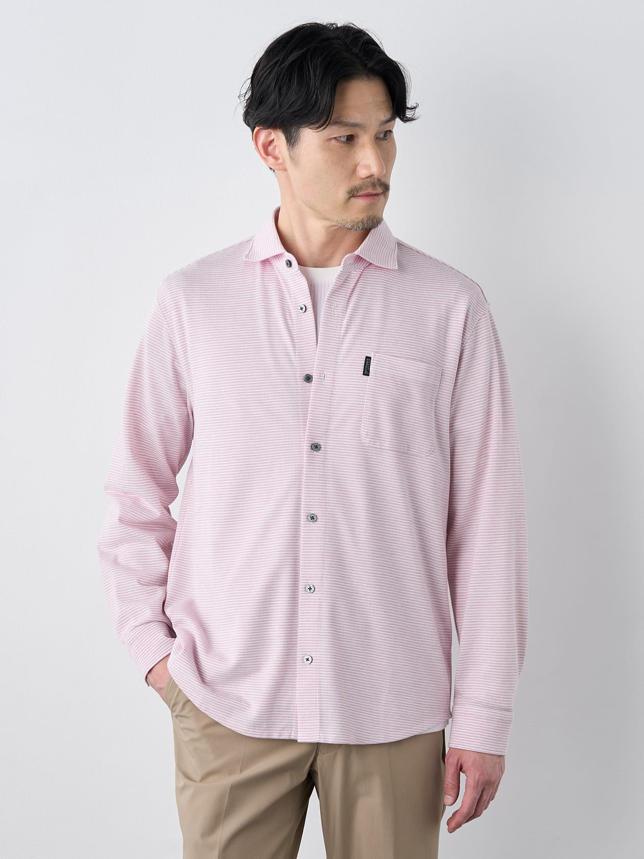 【早割30%OFF対象】ピンボーダー長袖ジャージシャツ