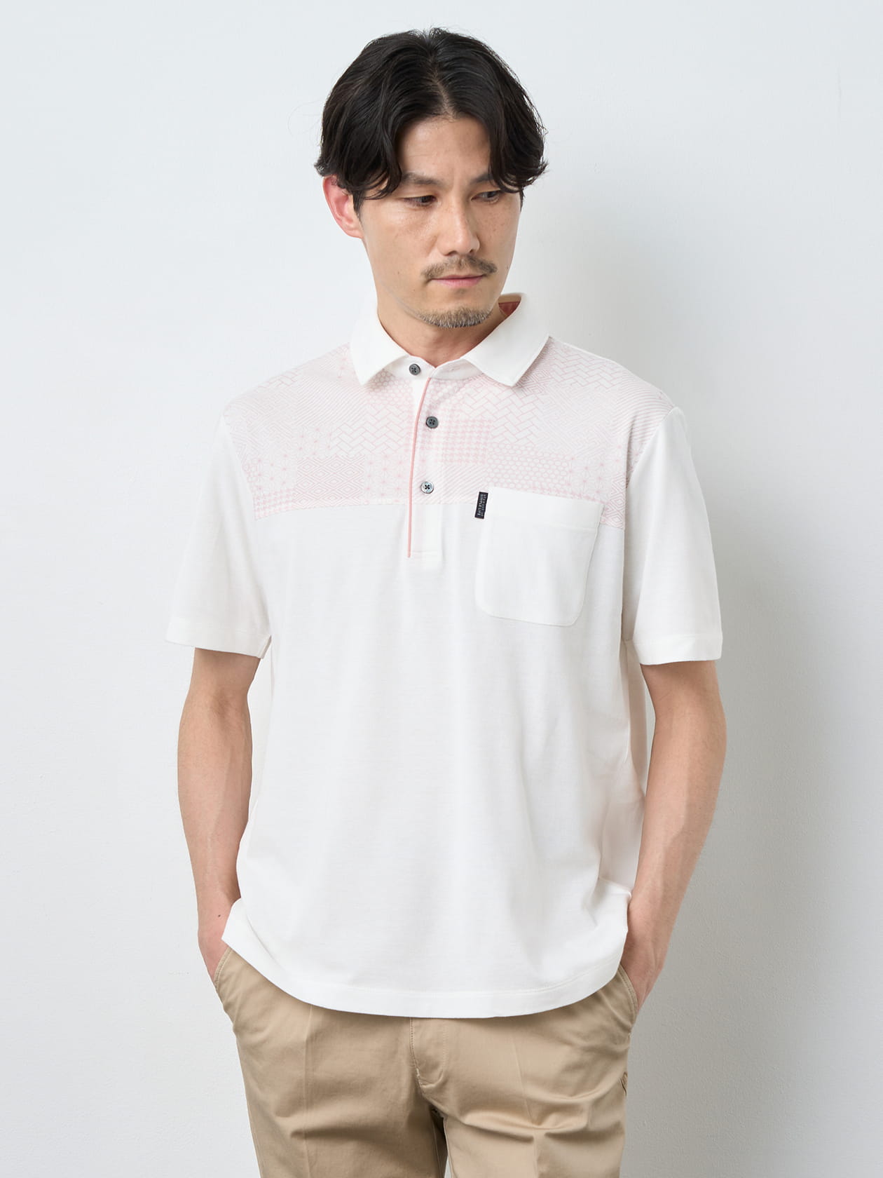 【早割30%OFF対象】幾何学プリント半袖ポロシャツ