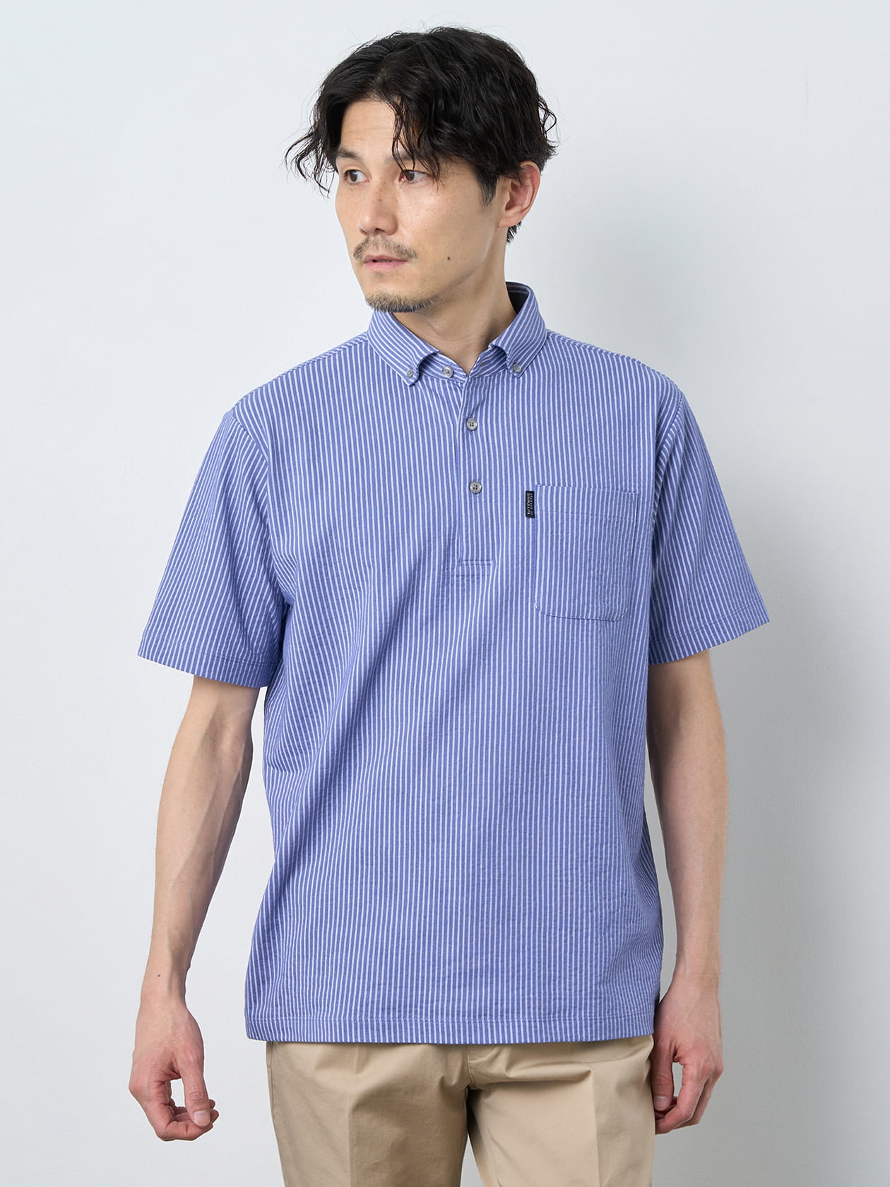 【早割30%OFF対象】サッカーストライプ半袖ポロシャツ