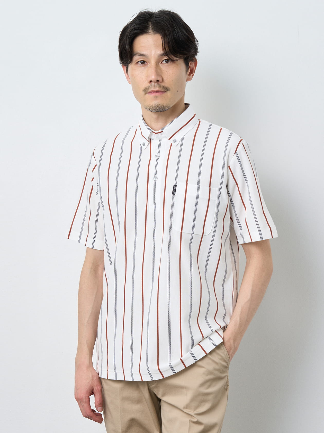 【早割30%OFF対象】カノコストライプ半袖ポロシャツ