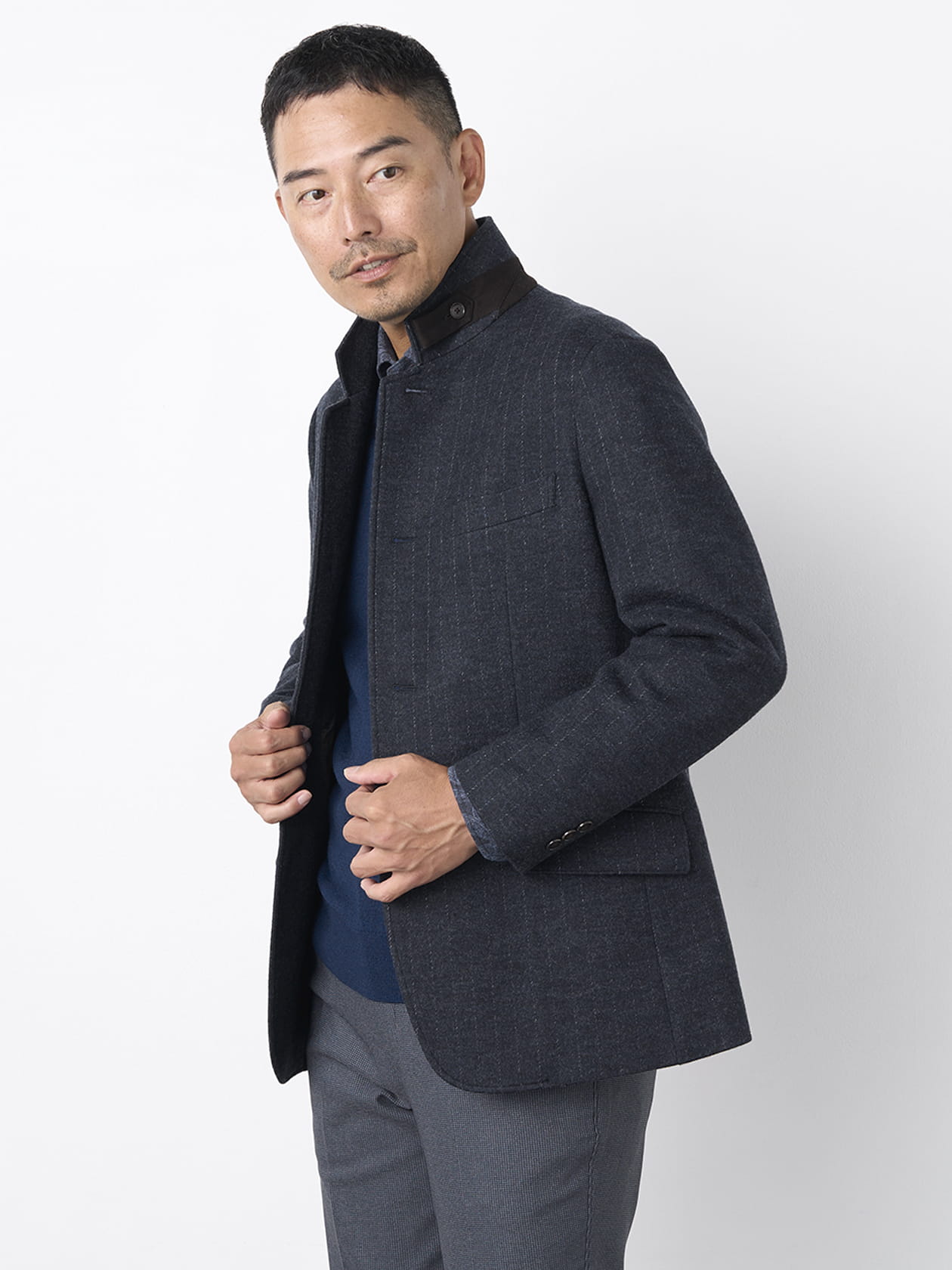 【早割30%OFF対象】尾州生地チョークストライプコンバチジャケット