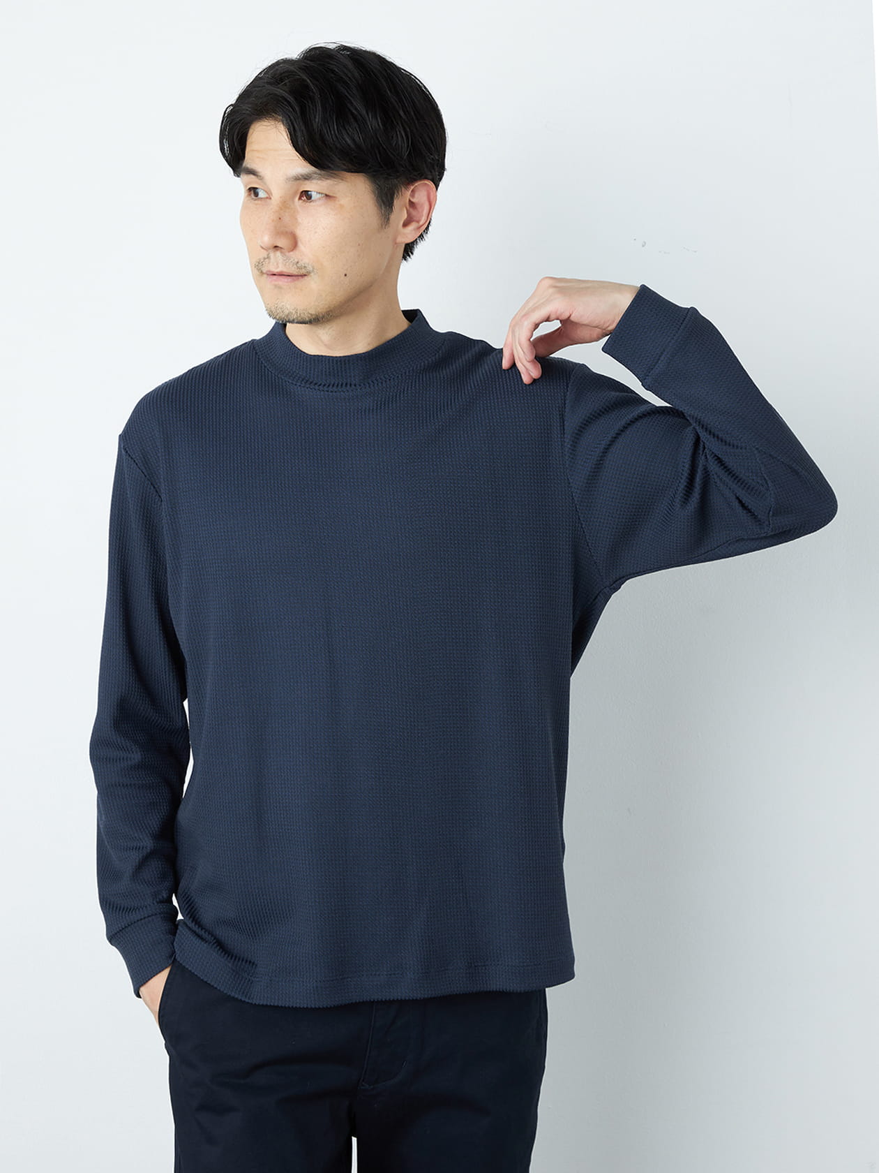 ワッフルハイネックリラックスフィットＴシャツ