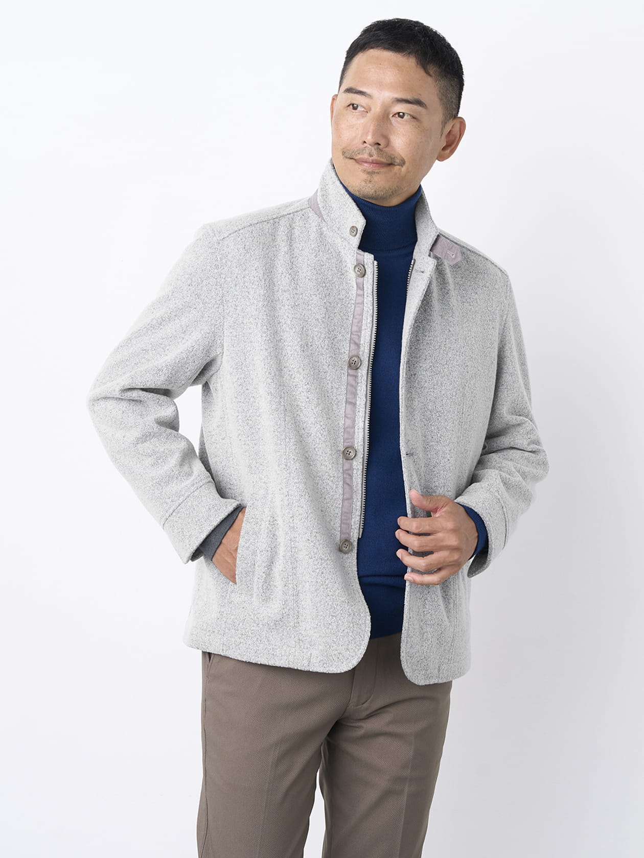 メランジフリースジップコンバチジャケット