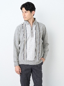 【早割30%OFF対象】【キングサイズ】タックストライプ長袖ハーフジップ
