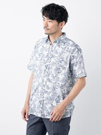 【スペシャルクーポン】スラブボタニカルプリント半袖ボタンダウンシャツ
