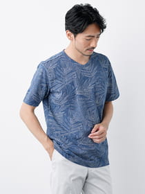 【キングサイズ】トロピカルプリント半袖Tシャツ